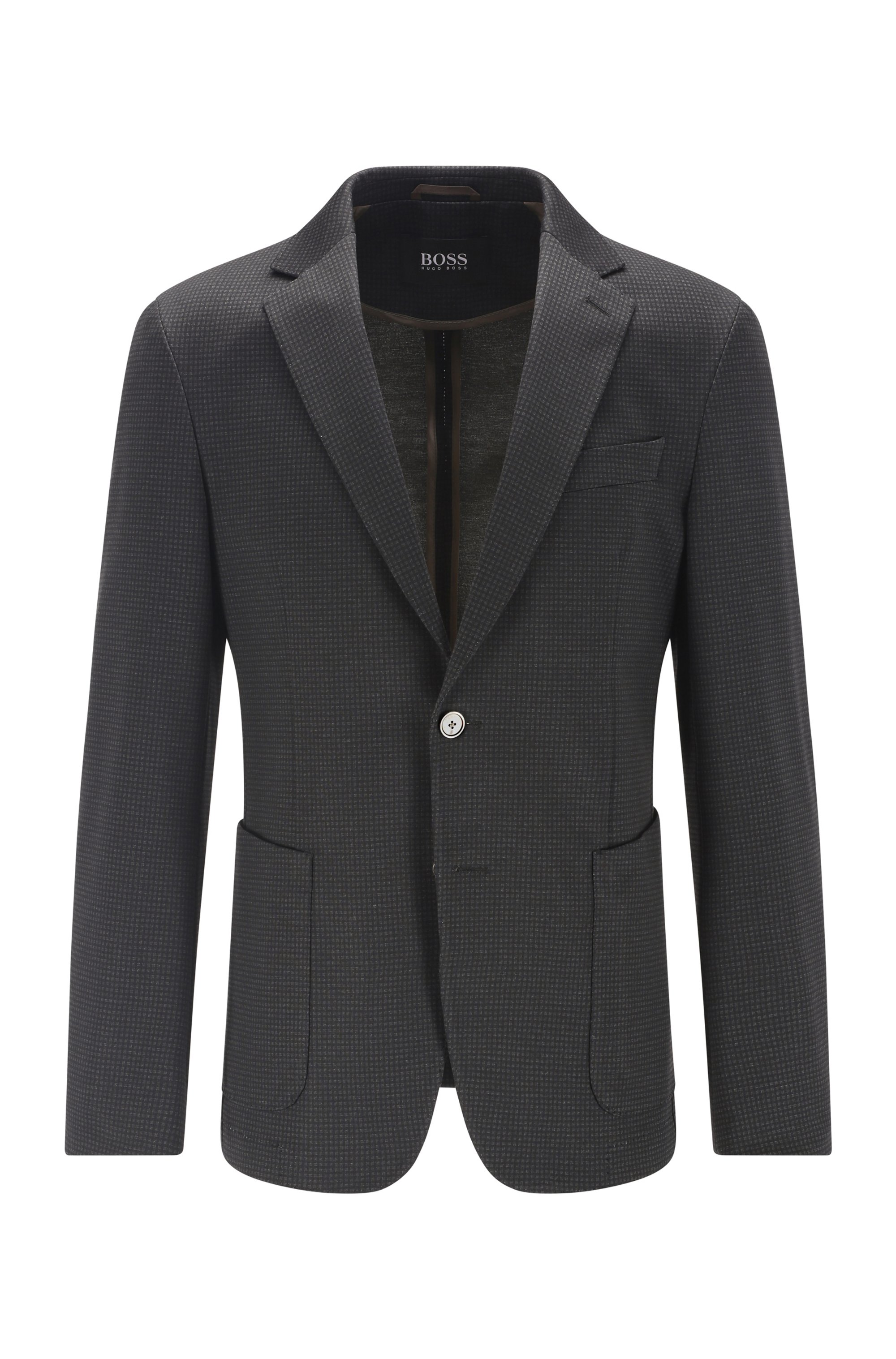 Slim-fit jacket in micro-patterned stretch jersey, Dark Grey