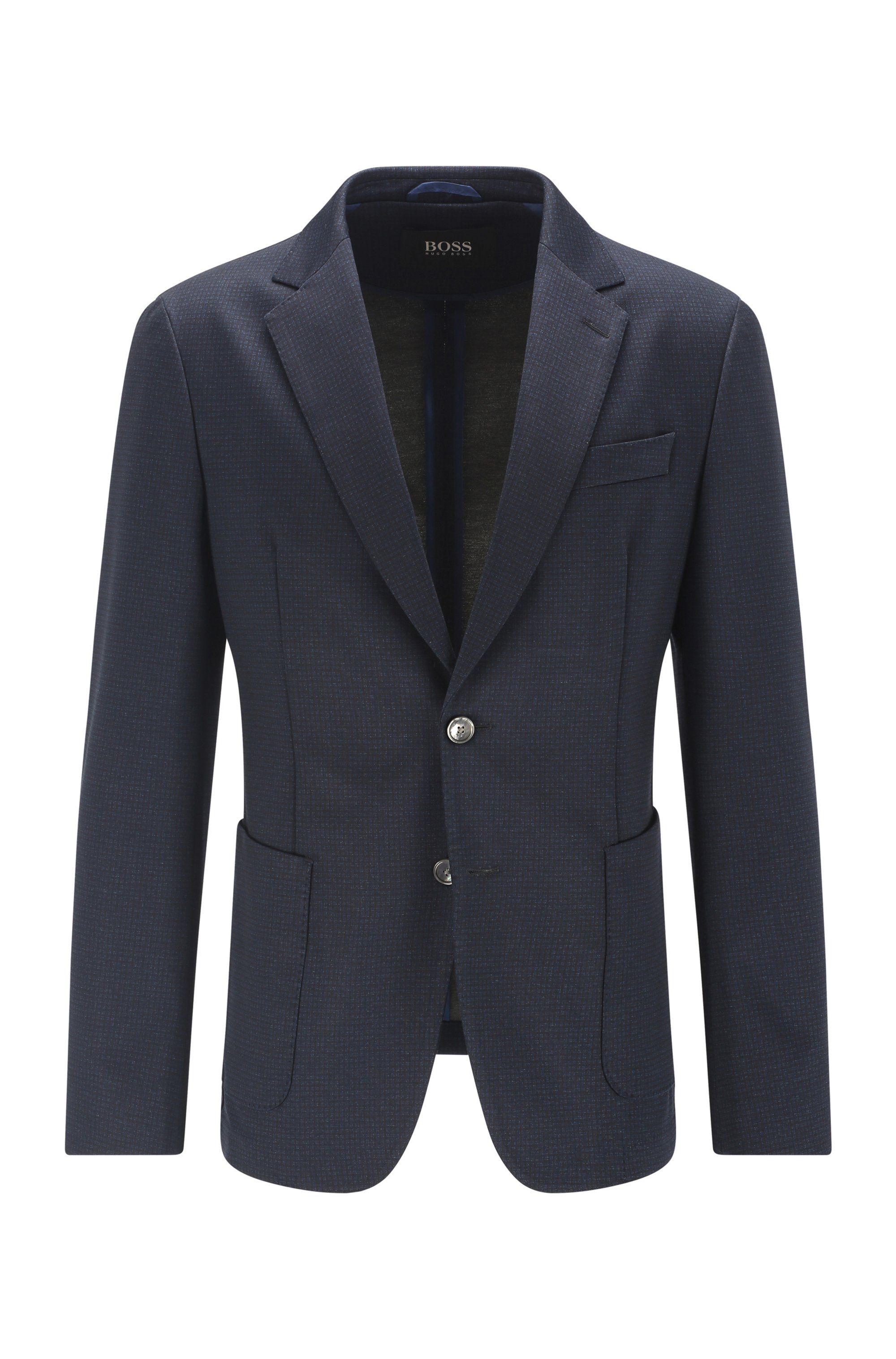 Slim-fit jacket in micro-patterned stretch jersey, Dark Blue
