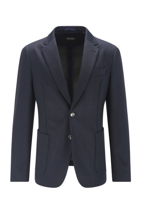 Slim-fit jacket in micro-patterned stretch jersey, Dark Blue