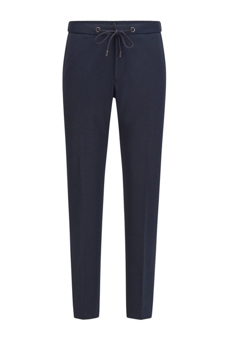 Slim-fit trousers in patterned stretch jersey, Dark Blue