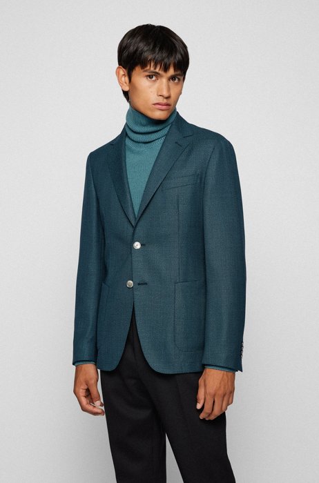 Slim-fit jacket in stretch virgin wool, Dark Green