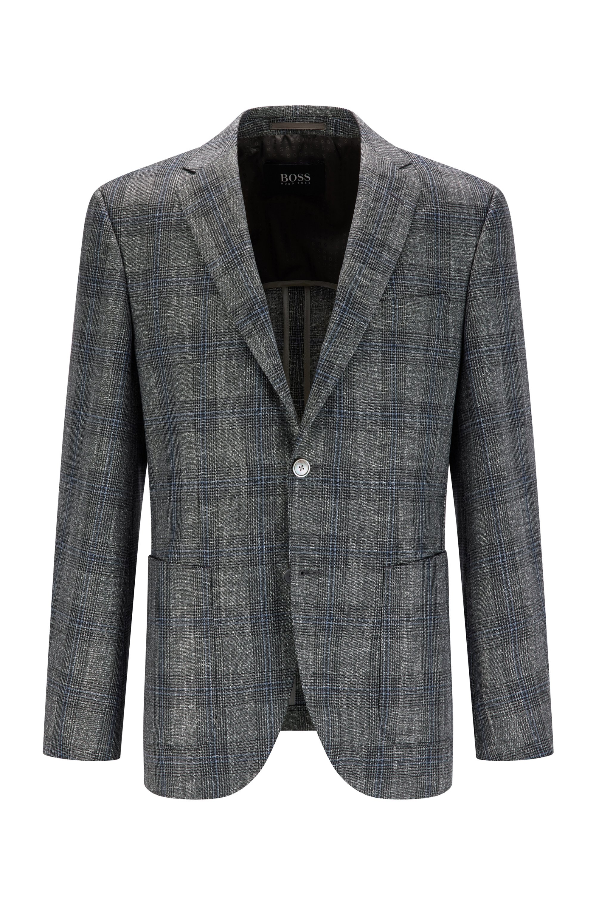Regular-fit jacket in a checked wool blend, Grey
