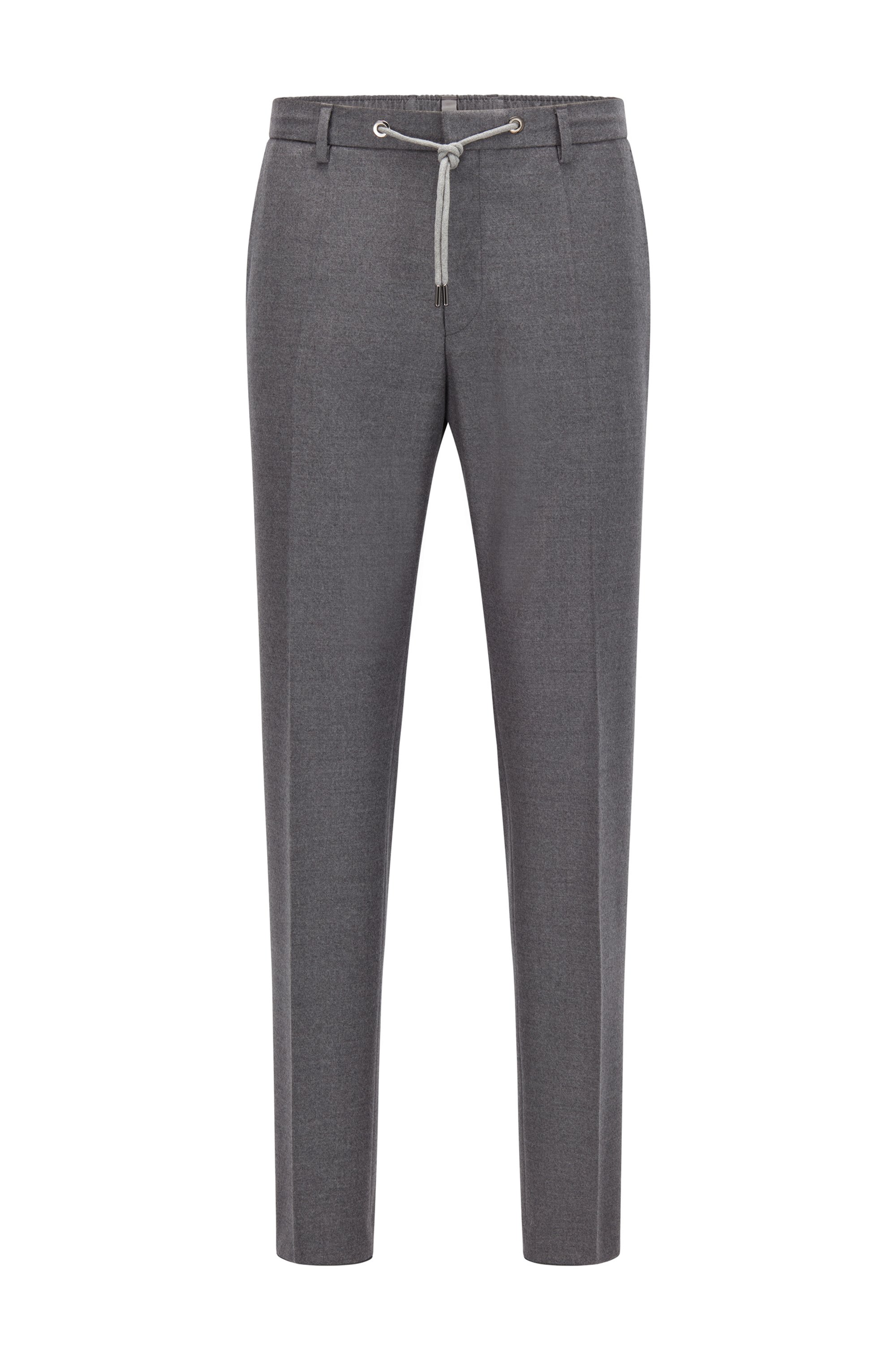 Slim-fit trousers in stretch-wool flannel, Grey
