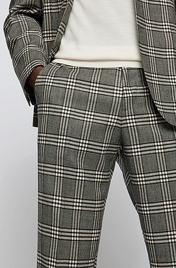 格纹弹力羊毛宽松长裤,  030_Medium Grey