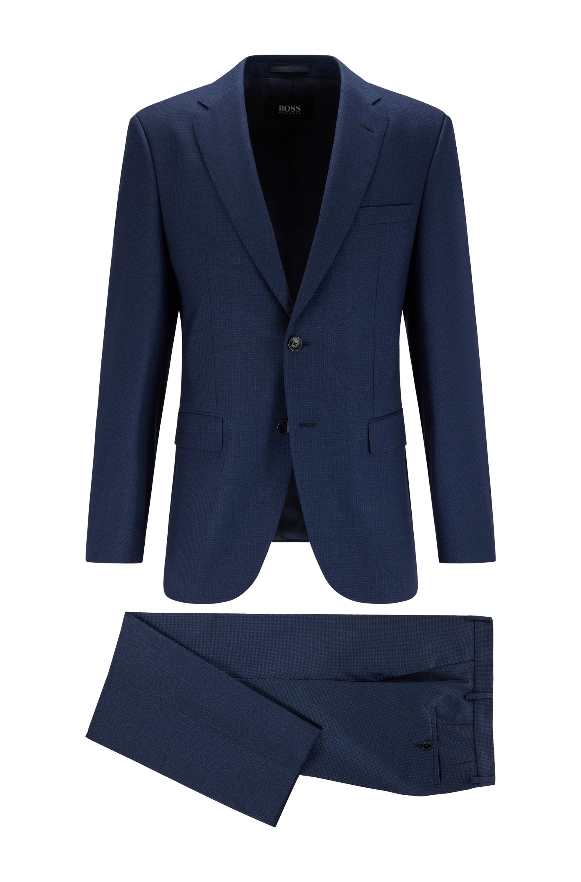 Regular-fit suit in patterned virgin-wool serge, Dark Blue