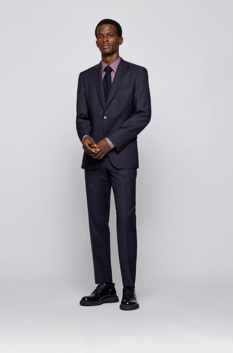 Slim-fit suit in patterned virgin-wool serge, Purple