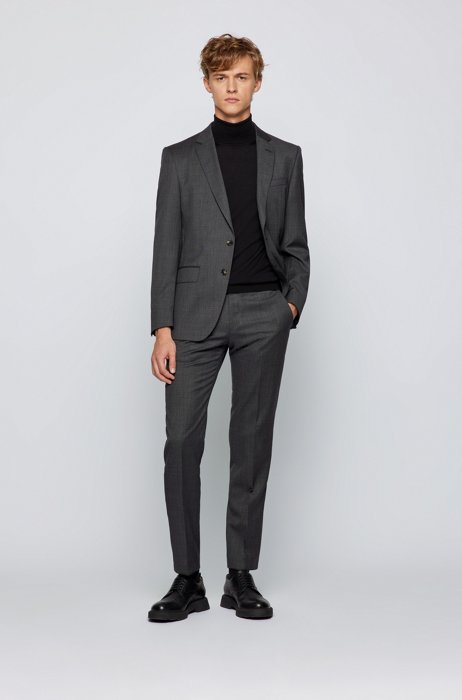 Micro-patterned slim-fit suit in traceable virgin wool, Grey