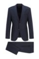 Regular-fit suit in checked virgin-wool serge, Dark Blue