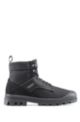Lace-up boots in suede and cotton canvas, Black