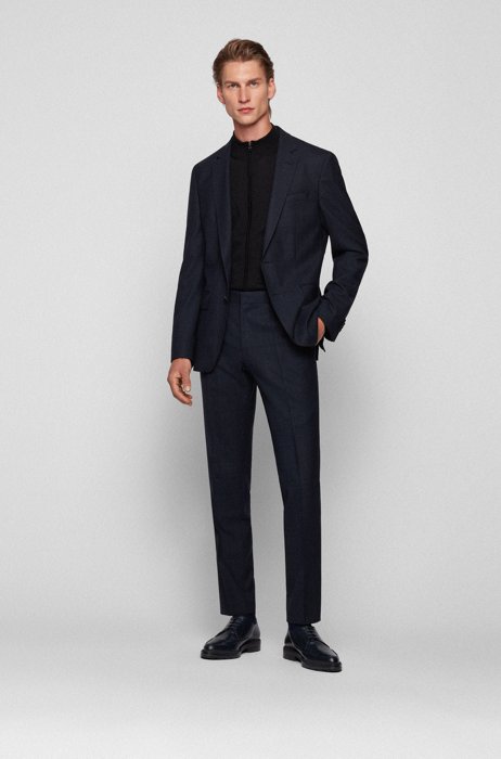 Performance slim-fit suit in stretch wool, Dark Blue