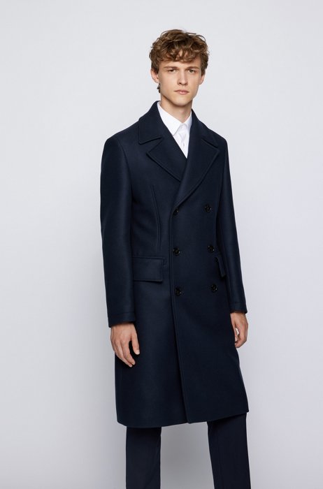 Double-breasted coat in a wool blend, Dark Blue