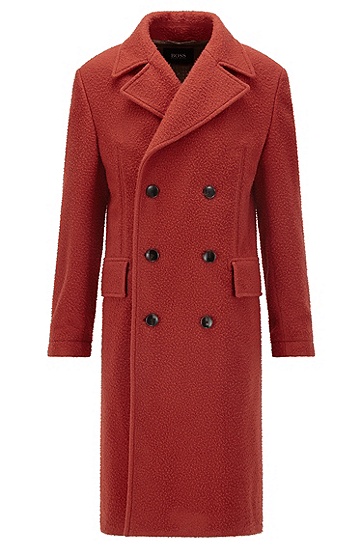 羊毛混纺修身双排扣大衣,  611_Medium Red