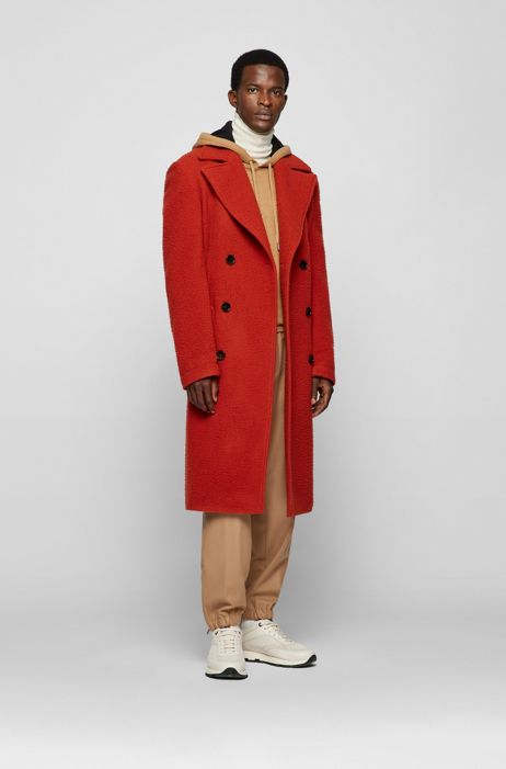 Boss Slim Fit Double Ted Coat In, Wool Blend Red Trench Coat