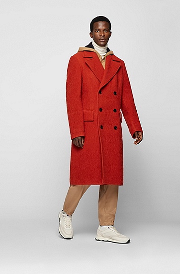 羊毛混纺修身双排扣大衣,  611_Medium Red