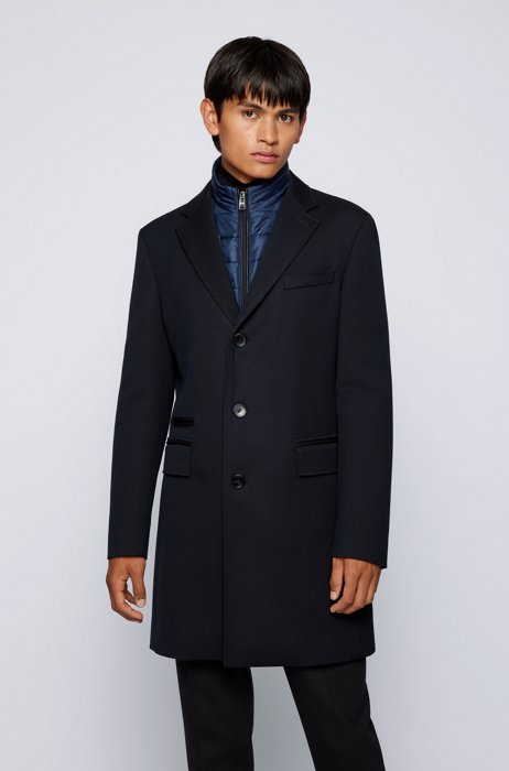 Slim-fit coat with zip-up inner, Dark Blue