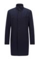 Slim-fit coat in pure cotton with stand collar, Dark Blue