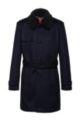 Slim-fit trench coat with faux-fur collar, Dark Blue