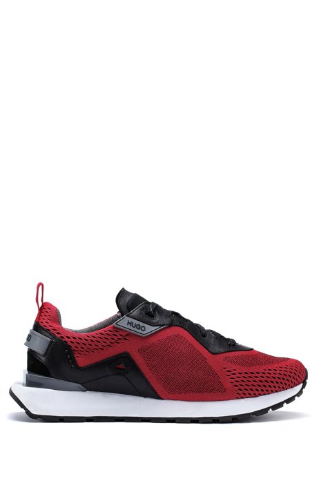 Running-style trainers with jacquard-woven uppers, Dark Red