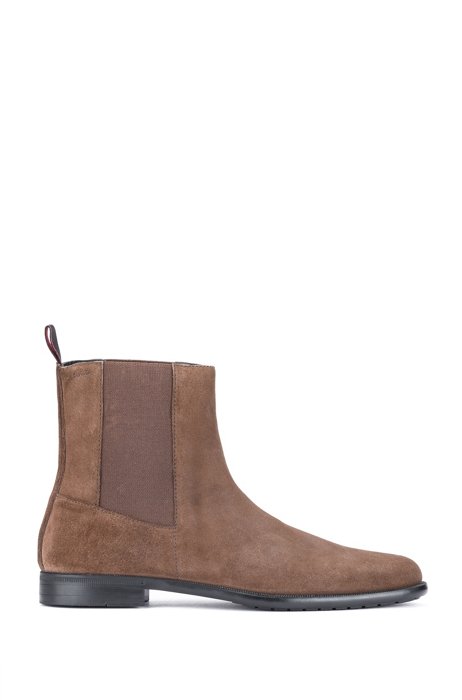 Chelsea boots in suede with elasticated panels, Dark Brown