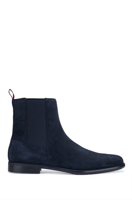 Chelsea boots in suede with elasticated panels, Dark Blue