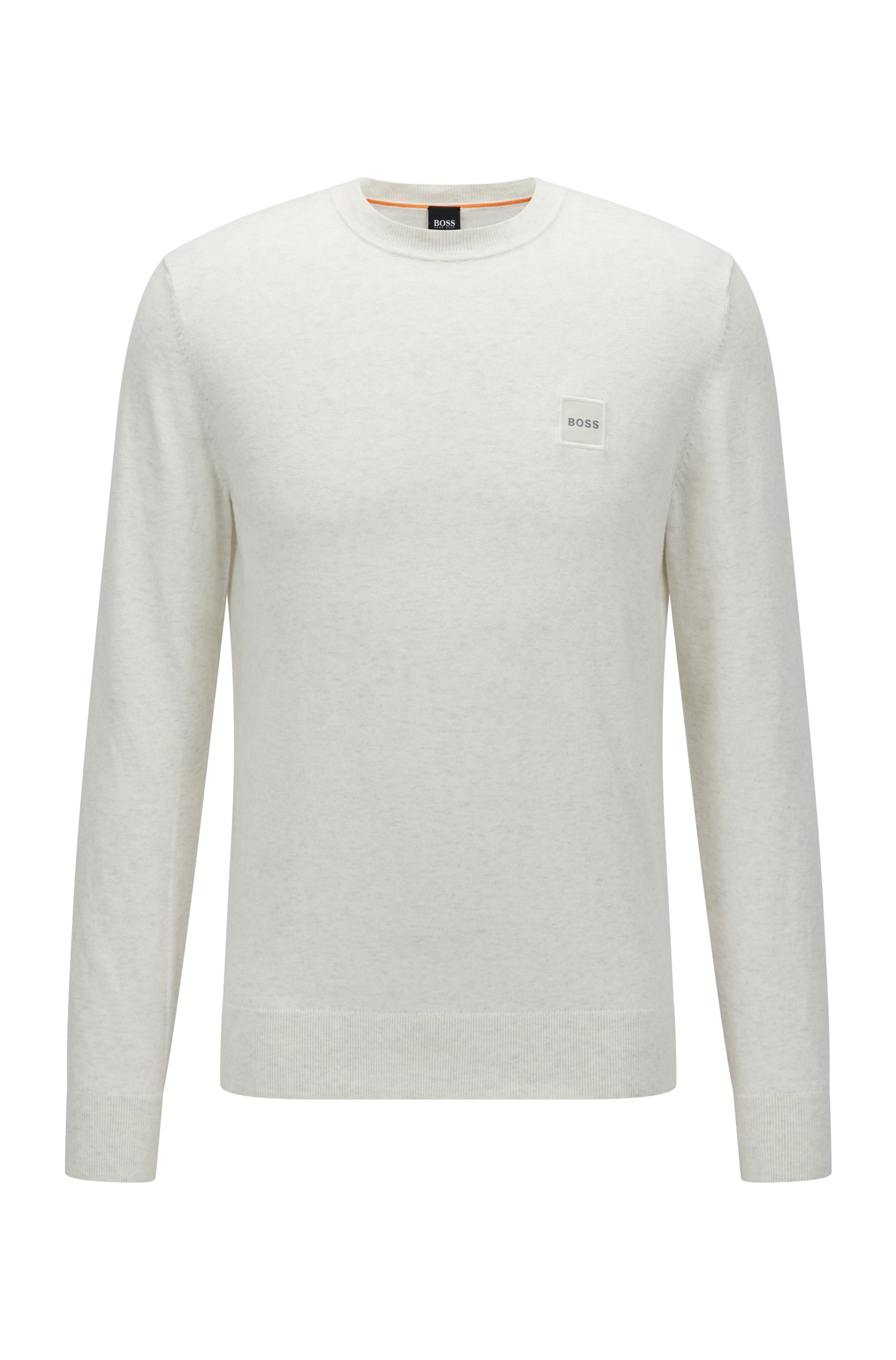 Cotton-cashmere sweater with logo badge, White