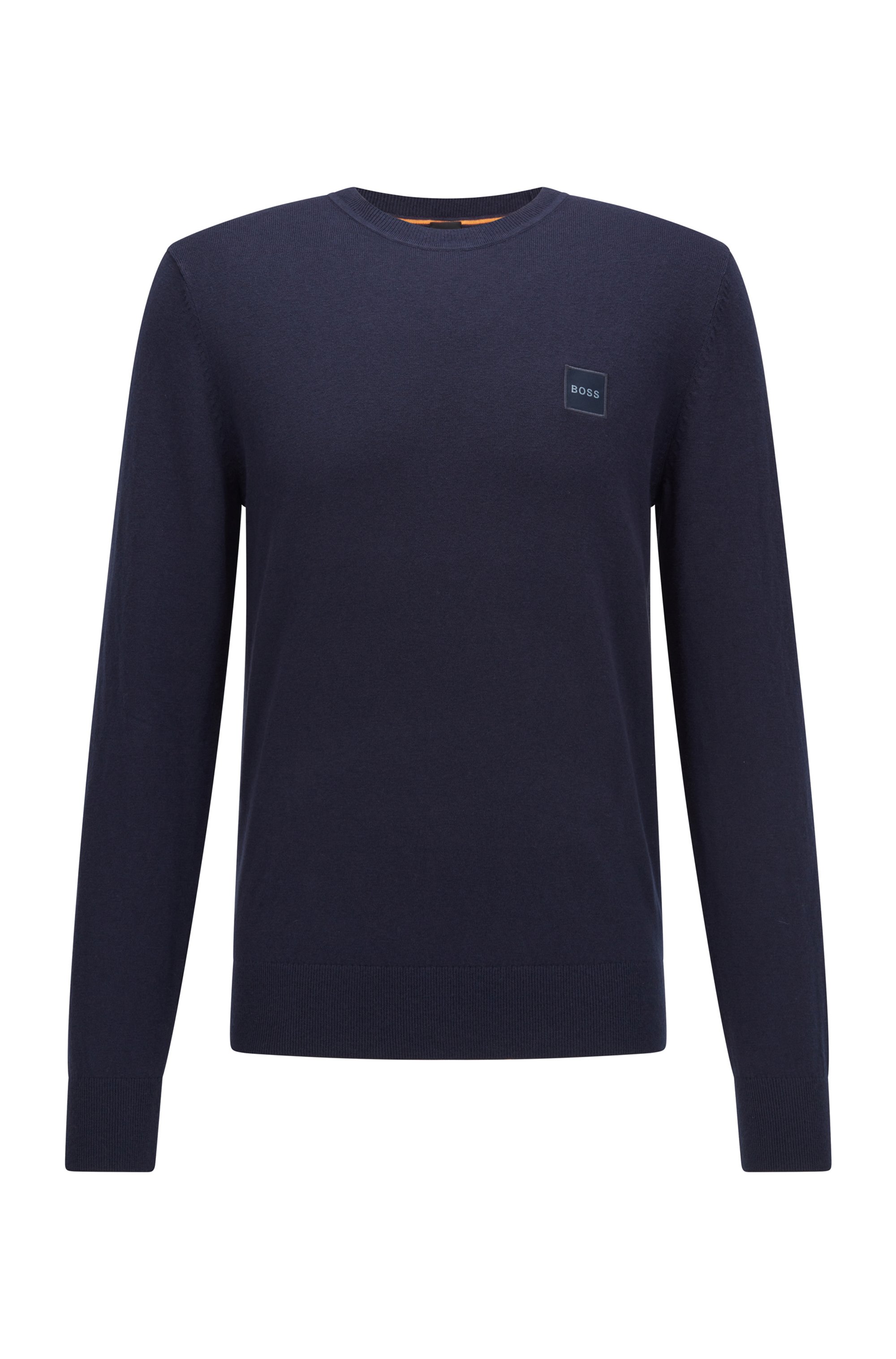 Cotton-cashmere sweater with logo badge, Dark Blue