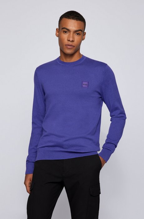 Cotton-cashmere sweater with logo badge, Purple