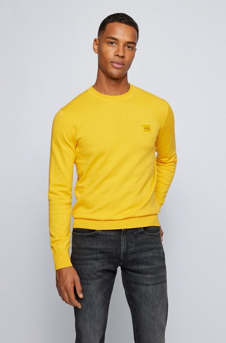 Cotton-cashmere sweater with logo badge, Yellow
