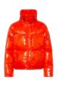 Glossy relaxed-fit padded jacket with interior backpack straps, Red