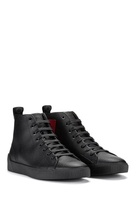 High-top trainers in grained leather, Black