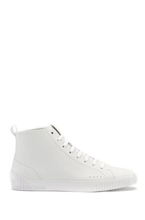 High-top trainers in grained leather, White