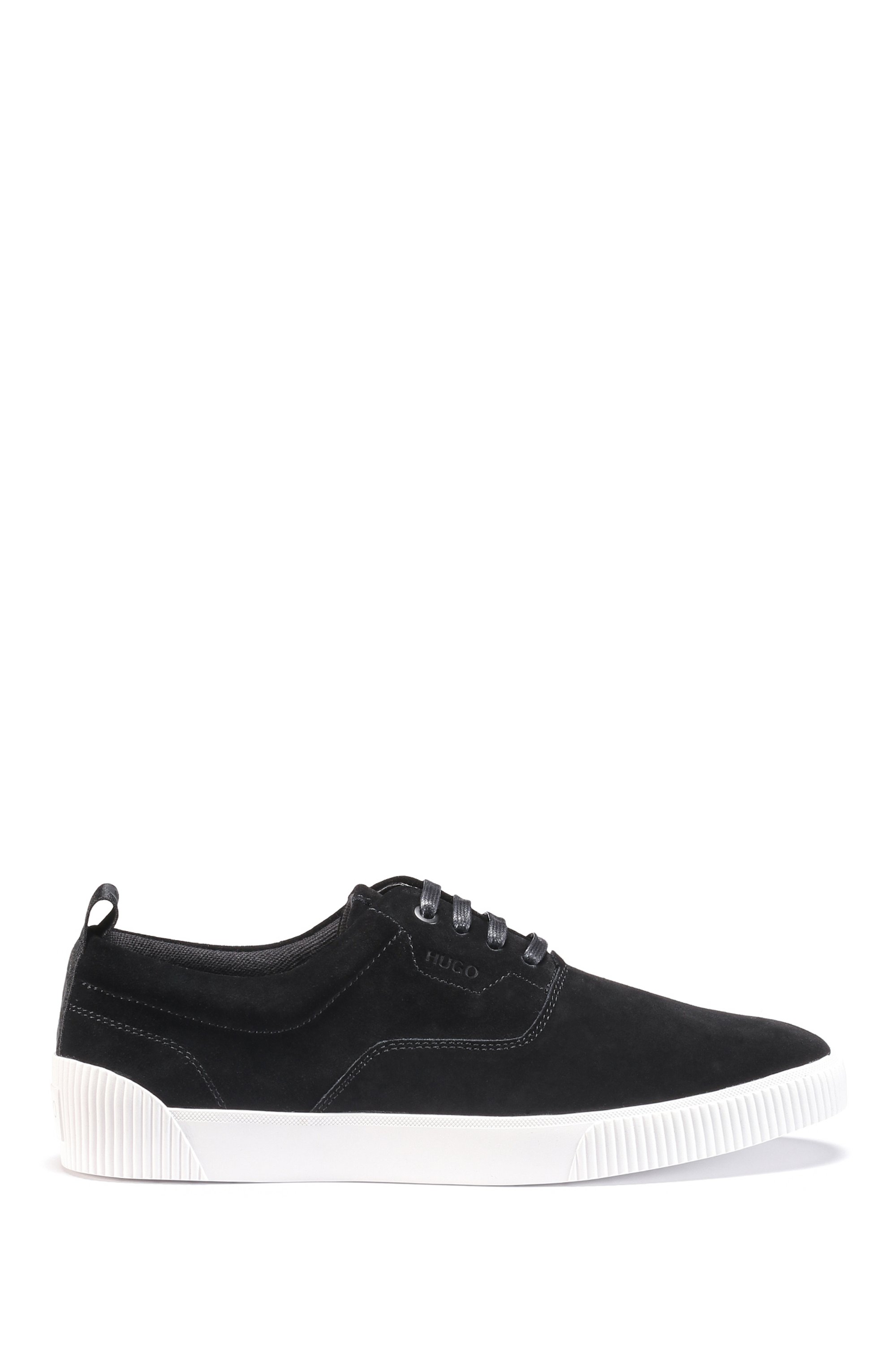Suede trainers with branded tape, Black