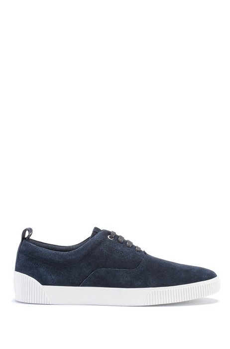 Suede trainers with branded tape, Dark Blue