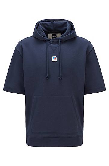 Sweat à capuche à manches courtes en coton biologique avec logo exclusif