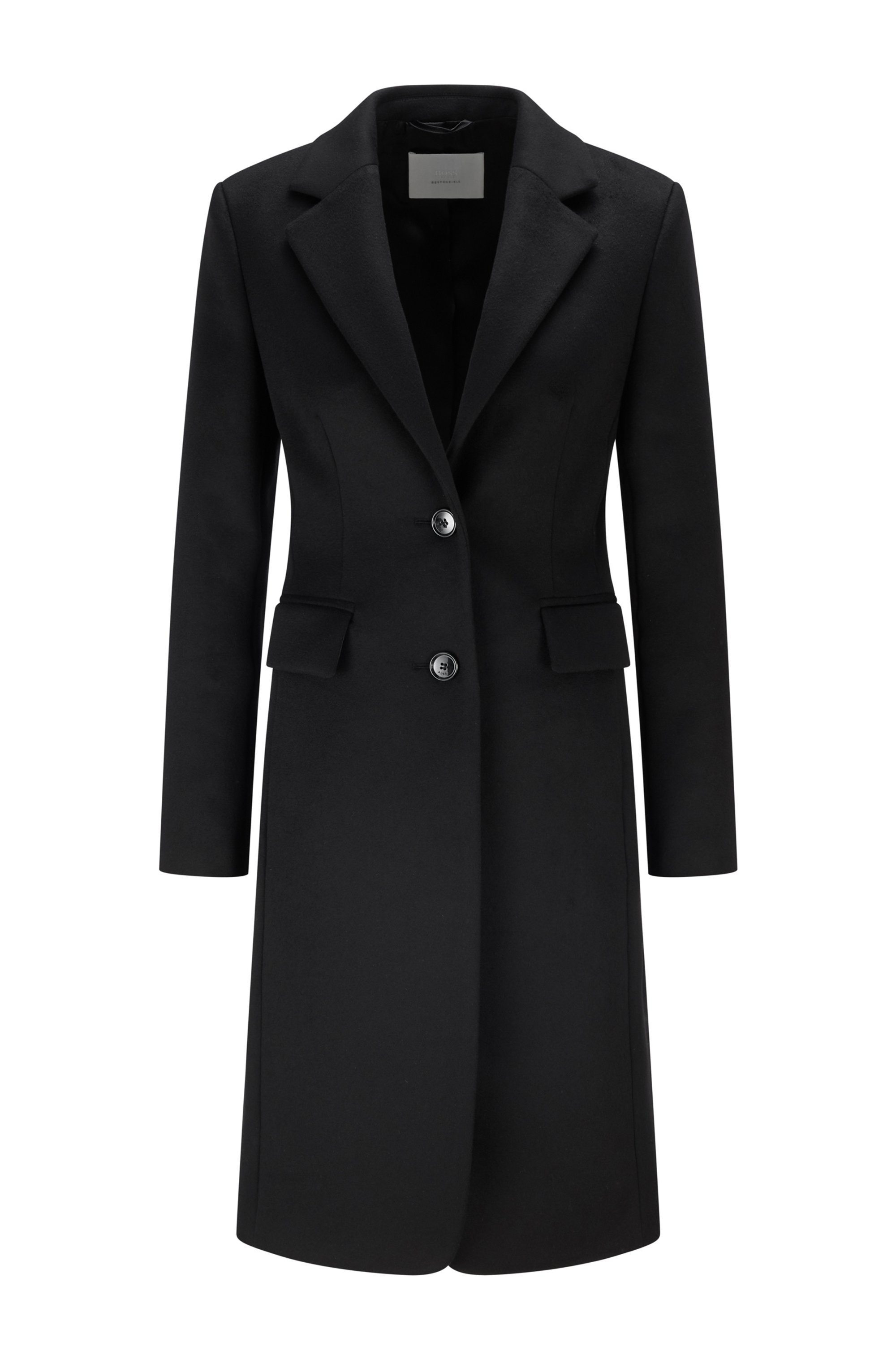 Regular-fit coat in virgin wool and cashmere, Black