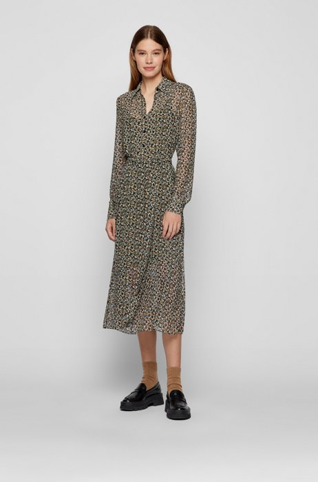 Printed dress with removable belt and slip, Patterned