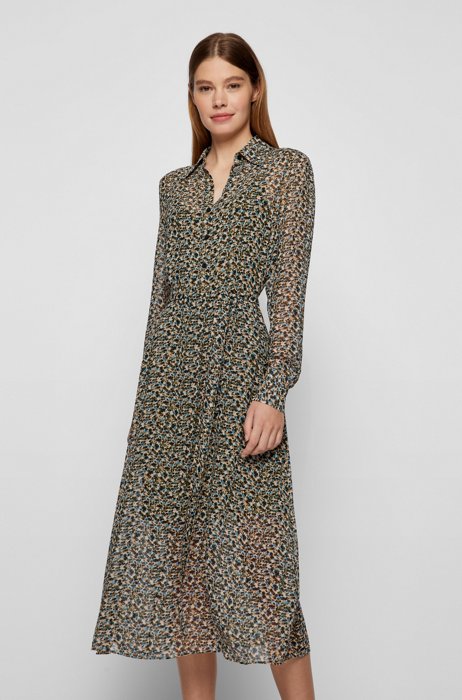 Printed dress with removable belt and slip, Patterned