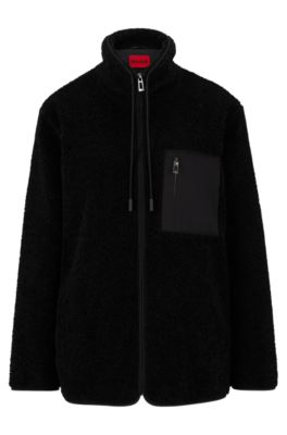 HUGO - Relaxed-fit zip-up jacket in faux teddy