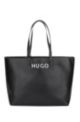 Faux-leather logo shopper bag with matching zipped pouch, Black