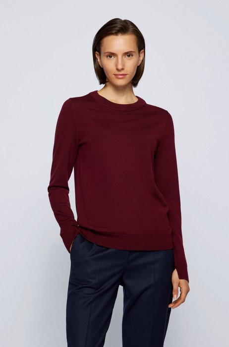 Crew-neck sweater in virgin wool, Dark Red