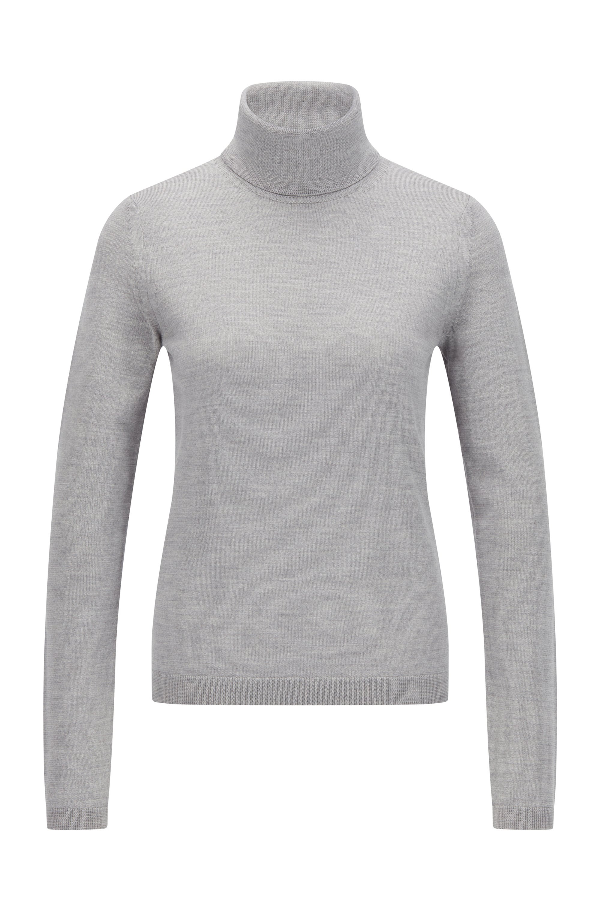 Slim-fit rollneck sweater in superfine merino wool, Silver