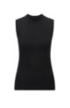 Sleeveless slim-fit top with mock neckline, Black