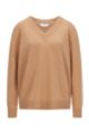 Relaxed-fit V-neck sweater in pure cashmere, Light Brown