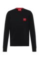 Crew-neck sweater in cotton with red logo label, Black