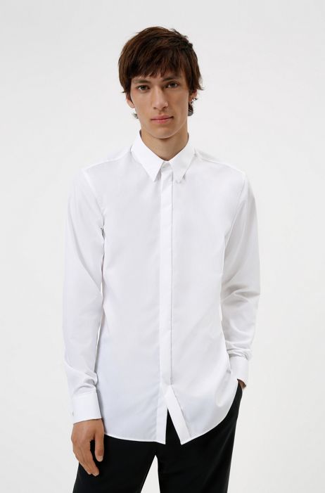 HUGO Slim-fit Shirt In Easy-iron Cotton Poplin in White for Men Mens Clothing Shirts Formal shirts 