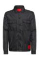 Oversized-fit padded shirt with red logo label, Black