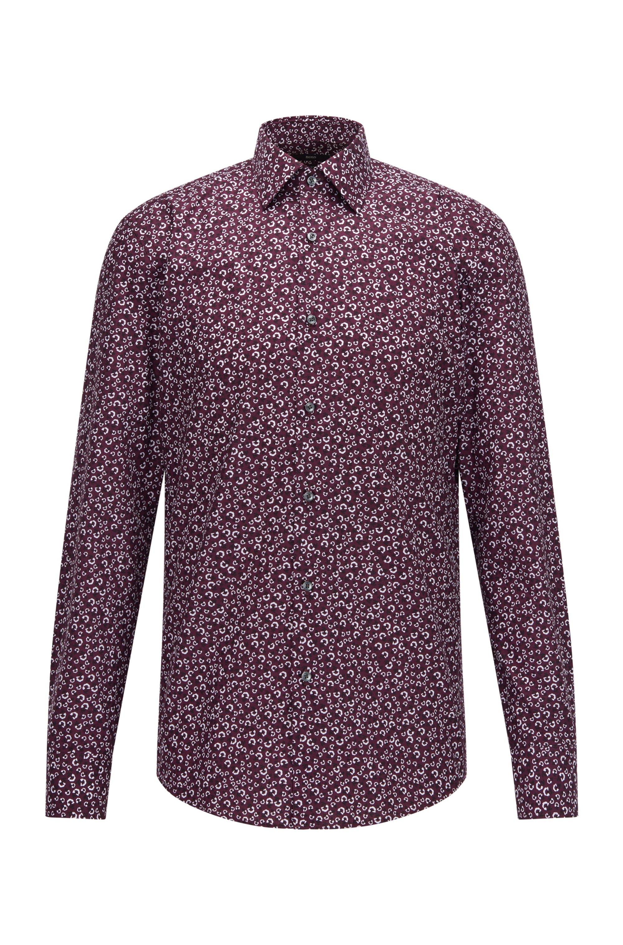 Slim-fit shirt in printed cotton poplin, Purple