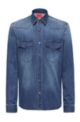 Relaxed-fit shirt in bleached denim, Dark Blue