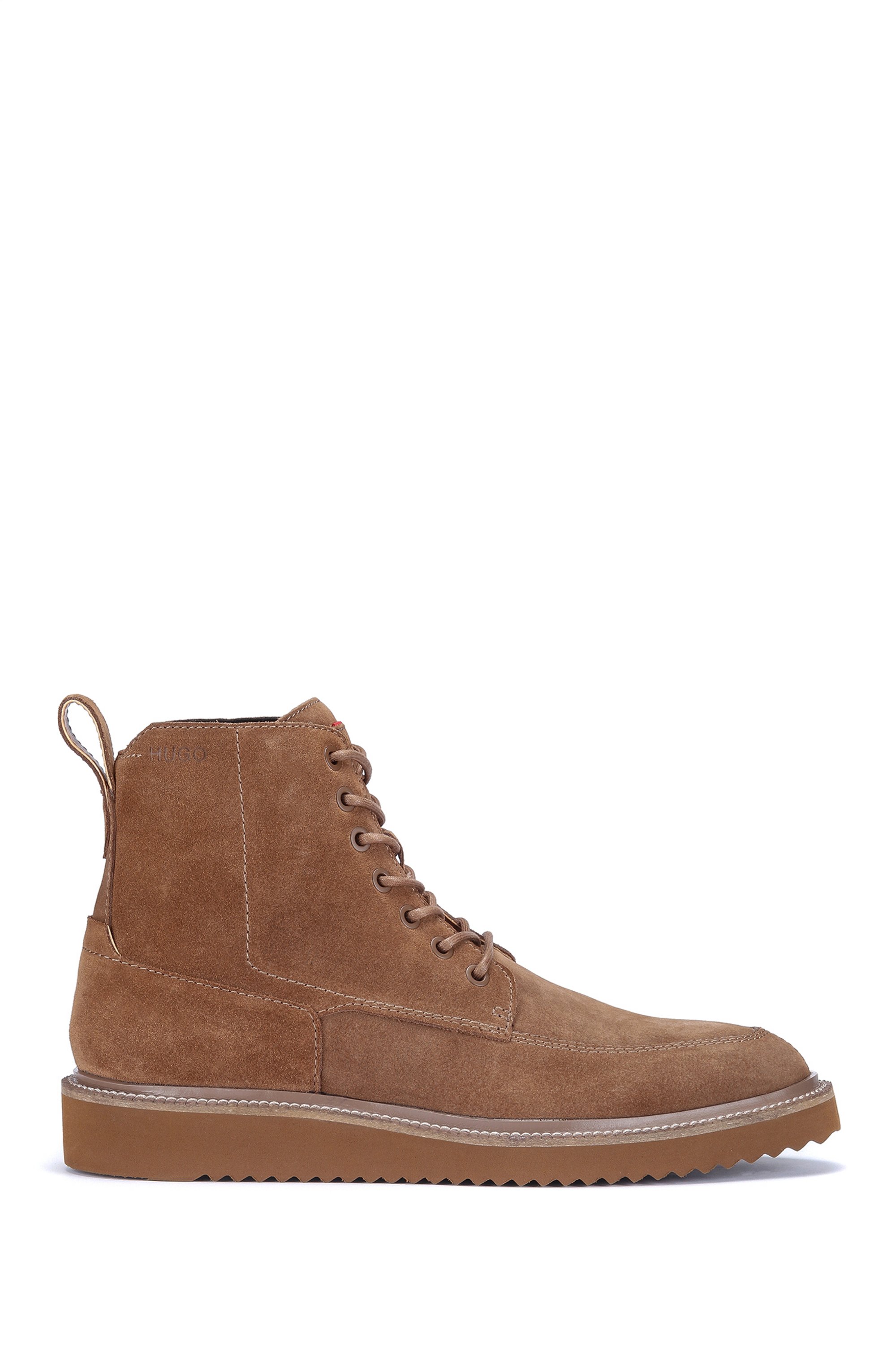 Lace-up half boots in suede with logo details, Brown