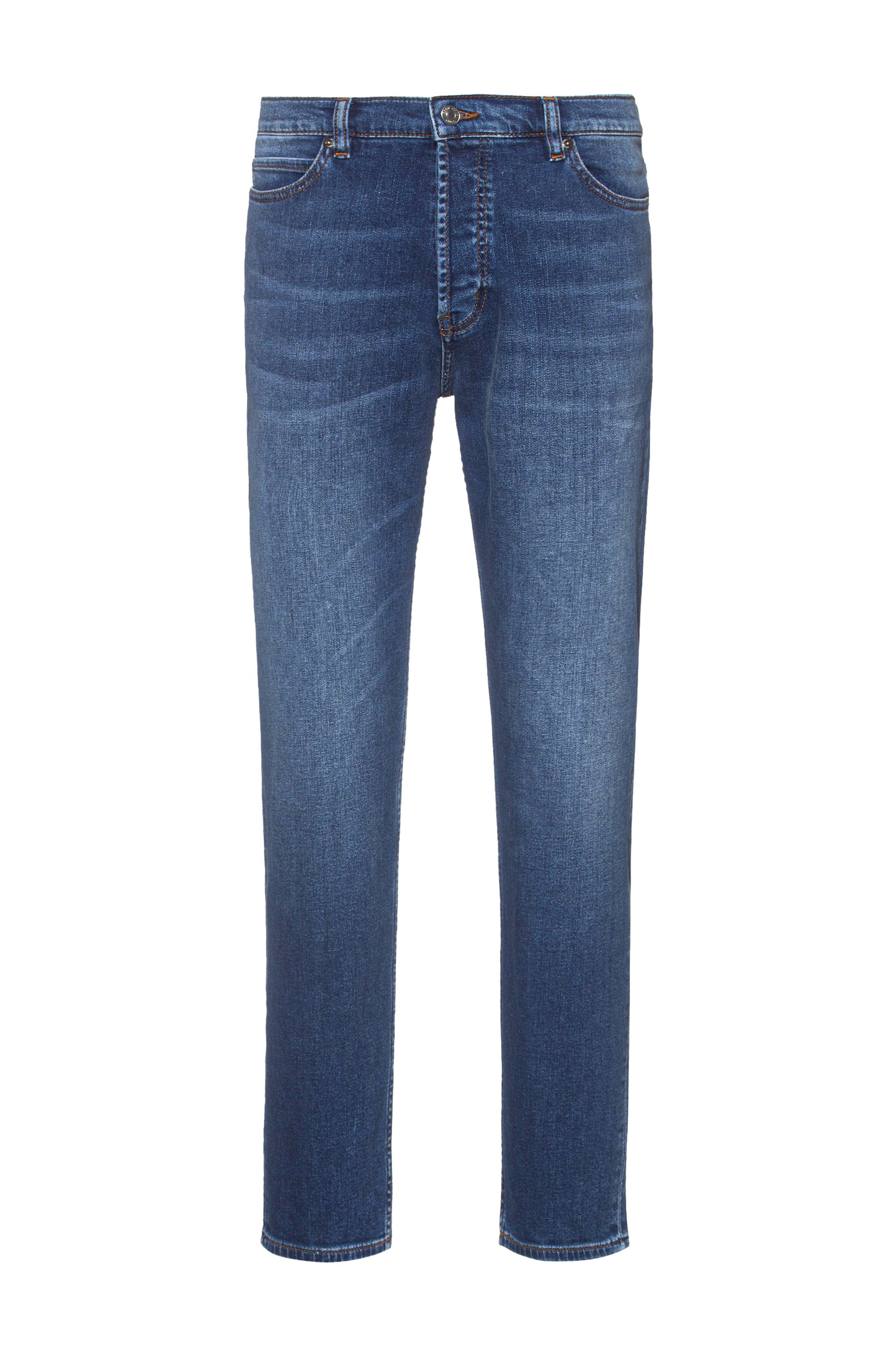 Tapered-fit jeans van middenblauw comfortabel stretchdenim, Blauw